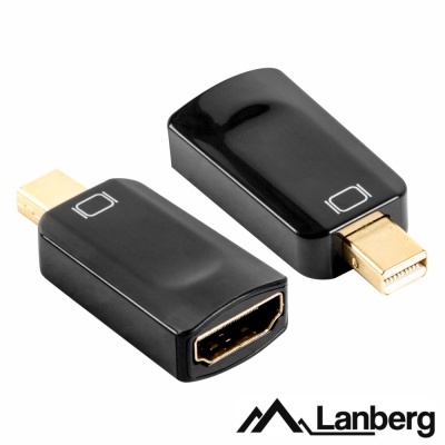 Adaptadores Lanberg pretos HDMI e Mini DisplayPort com logótipo Lanberg