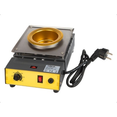 Máquina de derreter estanho elétrica cinza e amarelo com cabo preto