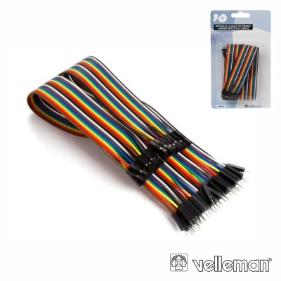 Cabos de ligação coloridos para eletrónica com embalagem blister e marca velleman