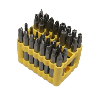 Conjunto de pontas de aparafusar em suporte amarelo