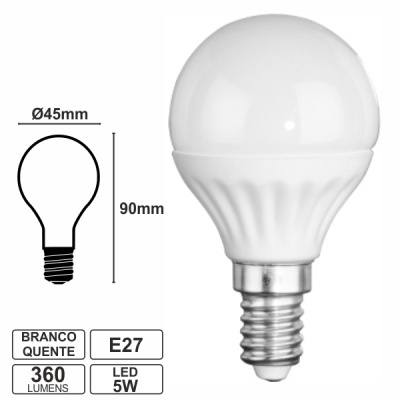 Lâmpada LED branca quente E27 5W 360 lumens