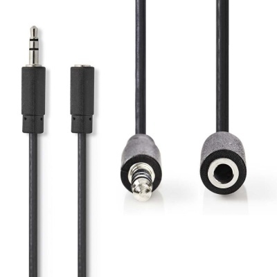 Cabo extensor áudio preto com conector macho e fêmea de 3,5 mm