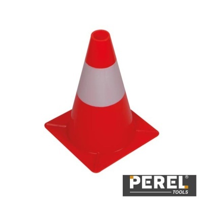 Cone de sinalização vermelho com faixa branca refletora