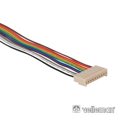 Cabo plano 10 fios multicoloridos com conector branco e logotipo Velleman