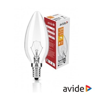 Lâmpada vela incandescente com embalagem branca e vermelha da marca avide