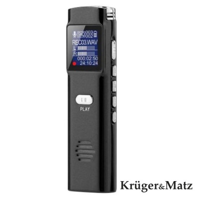Gravador de voz digital preto Krüger&Matz com ecrã e botões