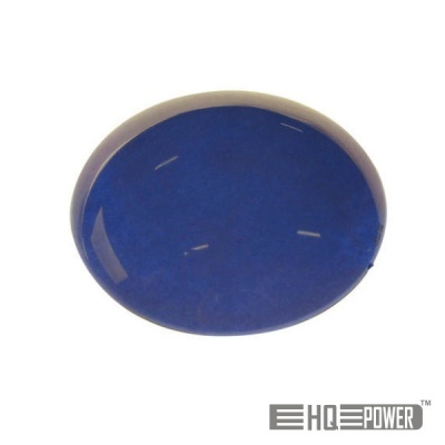 Botão redondo azul em plástico brilhante com reflexos claros