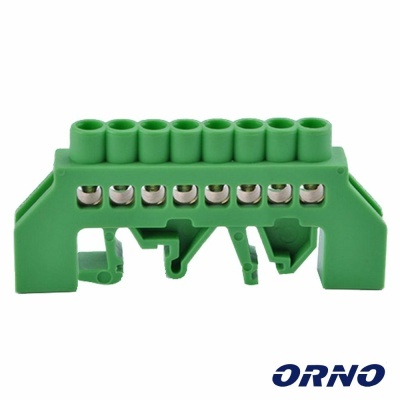 Conector elétrico verde de oito polos com terminais metálicos