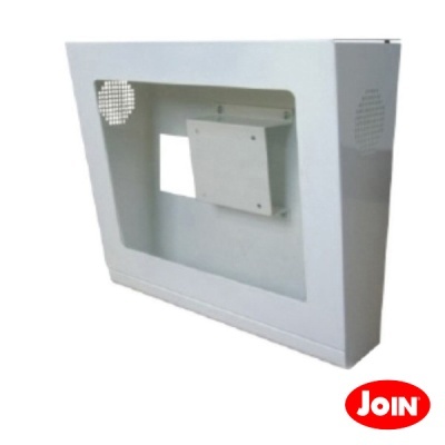 Caixa branca metálica para relógio de ponto com visor transparente