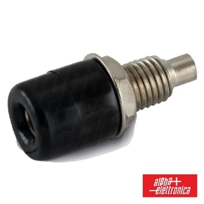 Conector coaxial metálico com acabamento preto e logótipo da marca