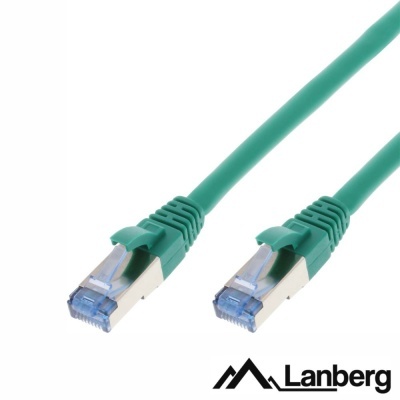 Cabo de rede verde com conectores RJ45 e logótipo Lanberg