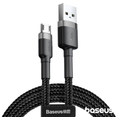 cabo USB com revestimento trançado preto e conectores USB e micro USB