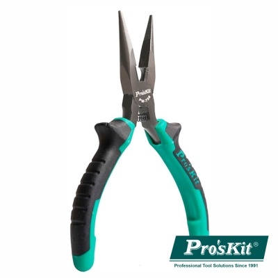 Alicate de precisão Pro'sKit com punhos verdes e pretos e texto gravado