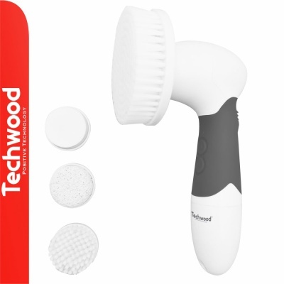 Escova de limpeza facial Techwood branca e cinza com três cabeças intercambiáveis
