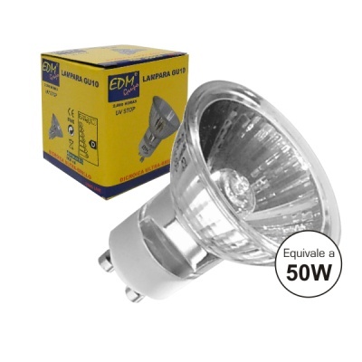 Lâmpada LED EDM GU10 transparente com caixa amarela ao fundo