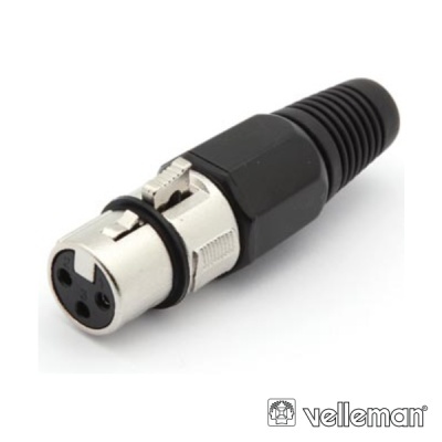 Conector XLR preto e prateado com 3 pinos
