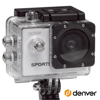 Câmara desportiva Denver com caixa protetora transparente e lente preta