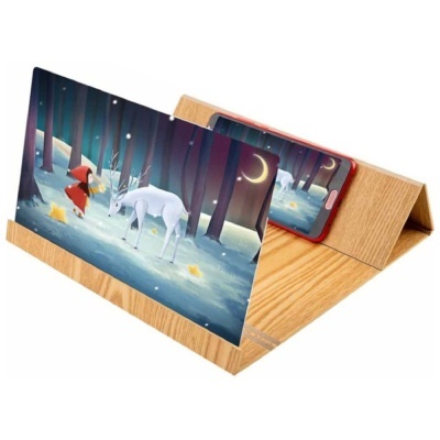 Ecrã amplificador de imagem com base de madeira e suporte estampado