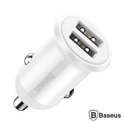 Carregador de carro Baseus branco com duas portas USB