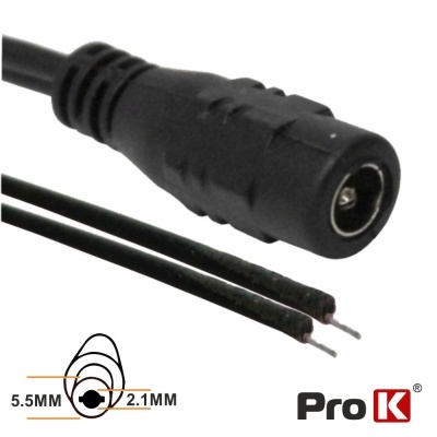 Cabo de alimentação com conector DC fêmea preto e fios expostos