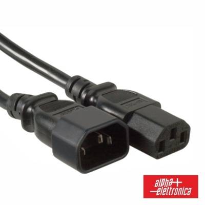 Cabo de alimentação preto com conectores padrão IEC e logótipo alpha elettronica