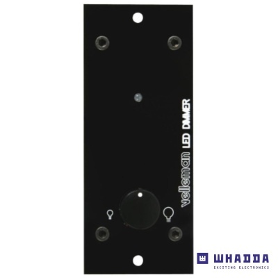 Painel frontal dimmer LED preto com botão e texto branco Velleman