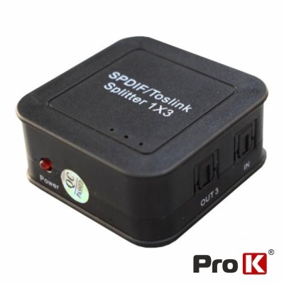 Splitter SPDIF Toslink 1x3 preto com entradas e saídas ópticas