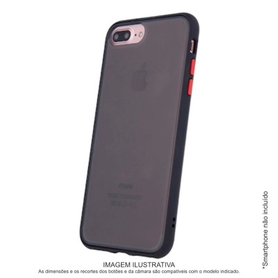 Capa protetora cinza e preta para smartphone com botões vermelhos