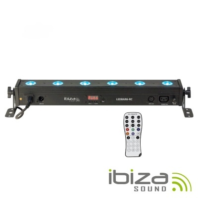 Barra de luz LED Ibiza Sound com seis LEDs azuis e telecomando