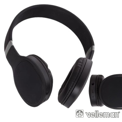 Auriculares negros circumaurais com alça ajustável e acolchoadas