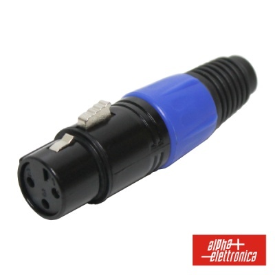 Conector XLR preto e azul com três pinos