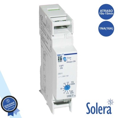 Temporizador elétrico Solera 1RET-A branco com ajustes de tempo e texto azul