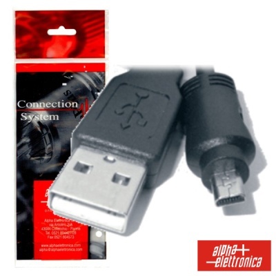 Cabo USB preto com embalagem alpha+ elettronica