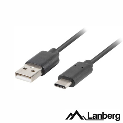 Cabo USB tipo A para USB tipo C preto com logótipo Lanberg