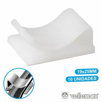 Suporte fixador branco de plástico para cabos 19x25MM, 10 unidades, com logótipo velleman.