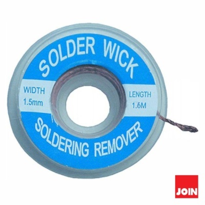 Carretel de solda SOLDER WICK azul com texto branco e logótipo JOIN vermelho