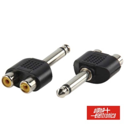 Adaptador áudio 6,35 mm macho para duas entradas RCA fêmea