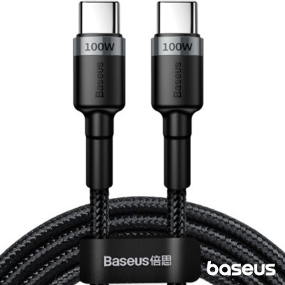 Cabo de carregamento Baseus preto com terminais USB-C 100W e cabo trançado
