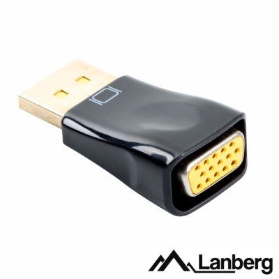 Adaptador USB para VGA Lanberg preto com conector dourado e entrada VGA amarela