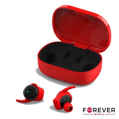 Auscultadores sem fios vermelhos com estojo de carregamento