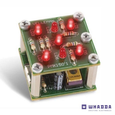 Placa eletrónica com LEDs vermelhos e componentes eletrónicos