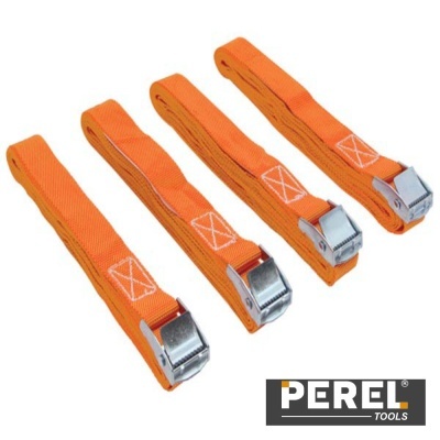 Conjunto de quatro cintas laranja com fivelas metálicas e logo PEREL TOOLS