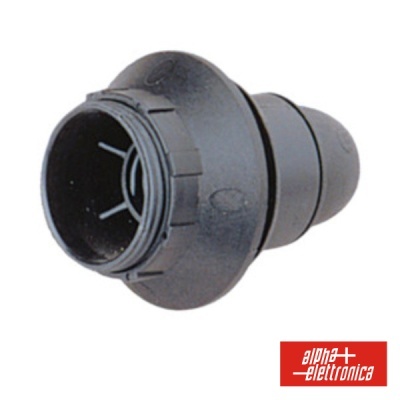 Peça plástica preta cónica com estrutura interna e logótipo alpha elettronica