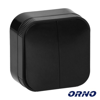Interruptor duplo de parede preto com a marca ORNO