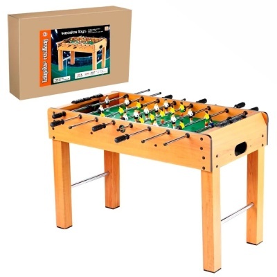 Matraquilhos em madeira com jogadores brancos e amarelos e caixa de embalagem