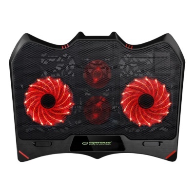 Base de arrefecimento para portátil preta com ventoinhas vermelhas e grade hexagonal