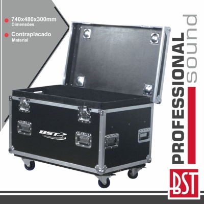 Mala profissional preta da BST com rodas e fechos metálicos aberta