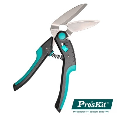 Tesoura de aparar Pro'sKit com cabo preto e azul turquesa