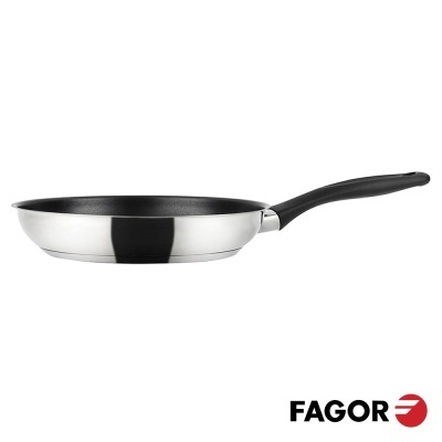 Frigideira inox com revestimento antiaderente e alça preta