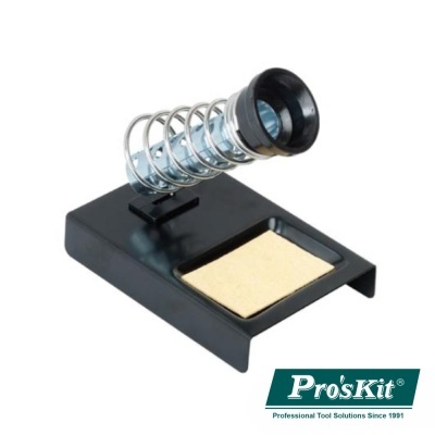 Suporte para ferro de soldar Pro'sKit em plástico preto com mola metálica e esponja amarela